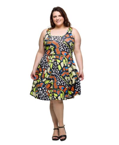 Женское платье 24seven Comfort Apparel Plus Size Print Sleeveless Knee Length Tank Swing