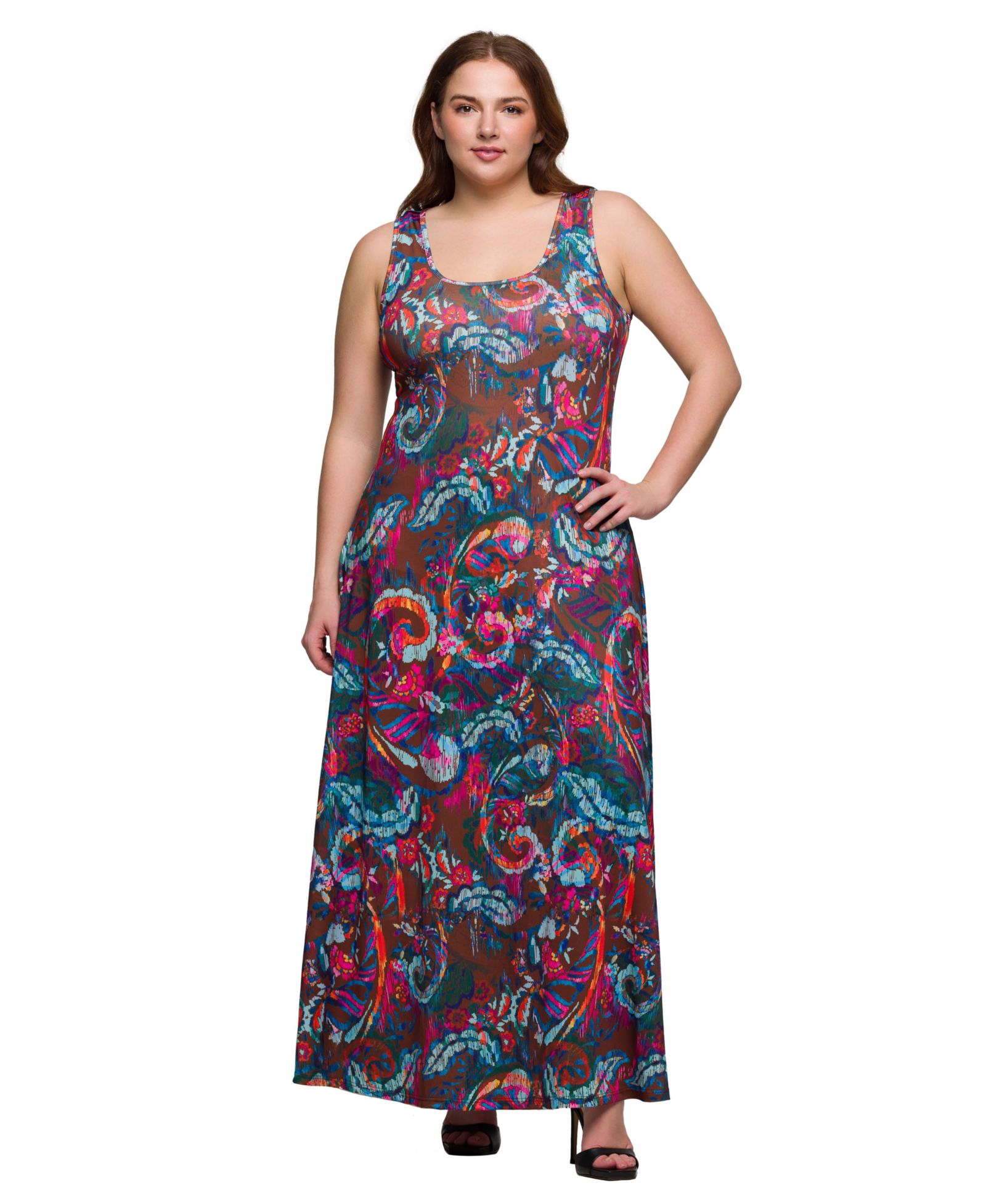 Женское платье-макси 24seven Comfort Apparel Plus Size Print Scoop Neck A-Line, без рукавов