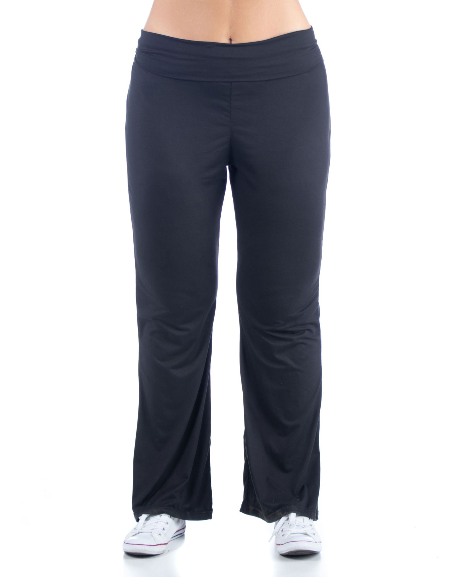 24seven Comfort Apparel Plus Size Black Bell Bottom Fold Over Waist Sweatpants
