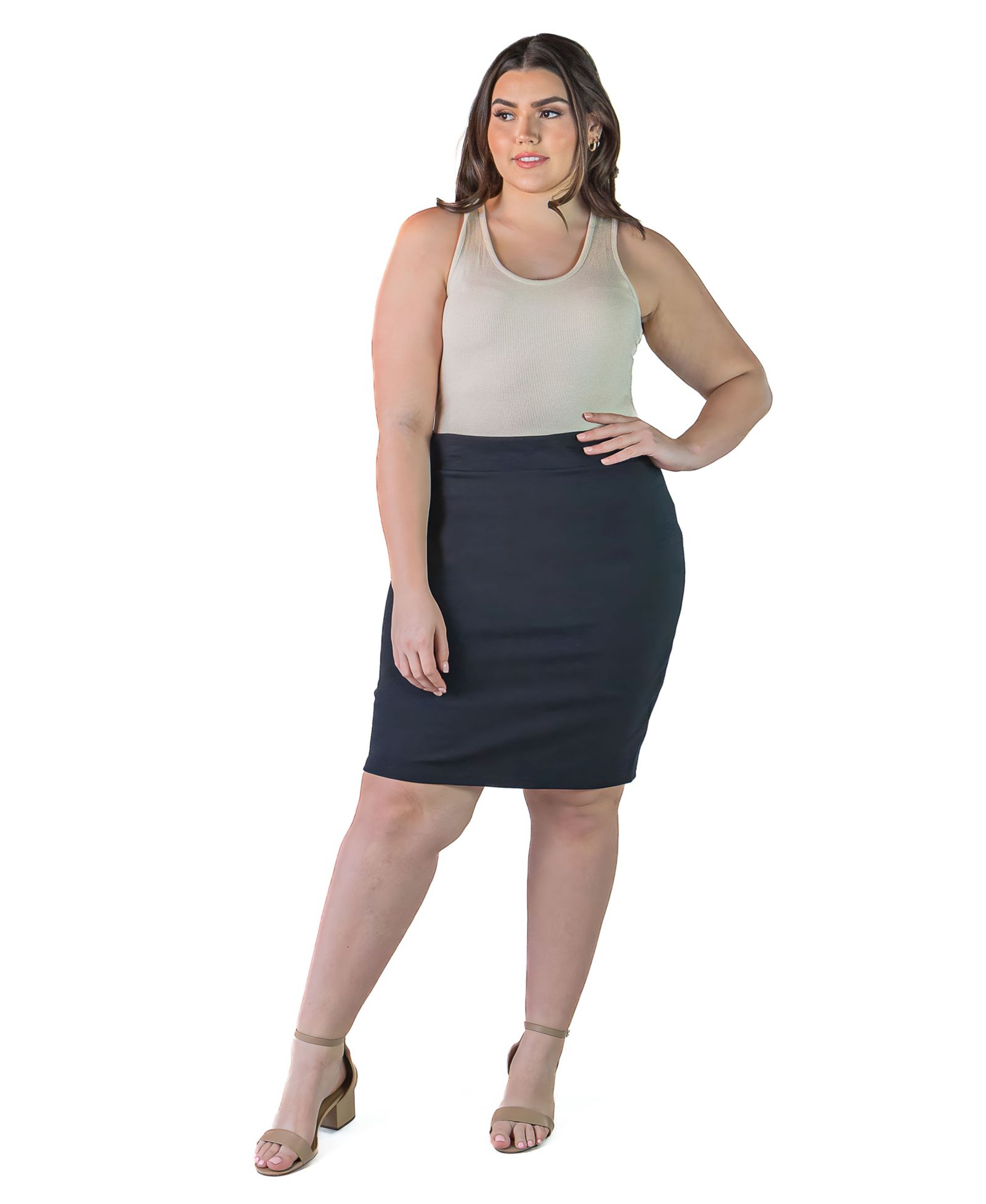 Юбка-карандаш 24seven Comfort Apparel Plus Size Solid Color Elastic Waist Knee Length Pencil Skirt