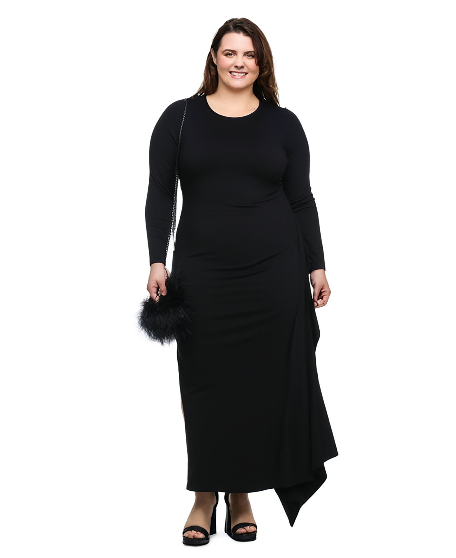 Платье 24seven Comfort Apparel Plus Size Long Sleeve Side Slit Fitted Maxi