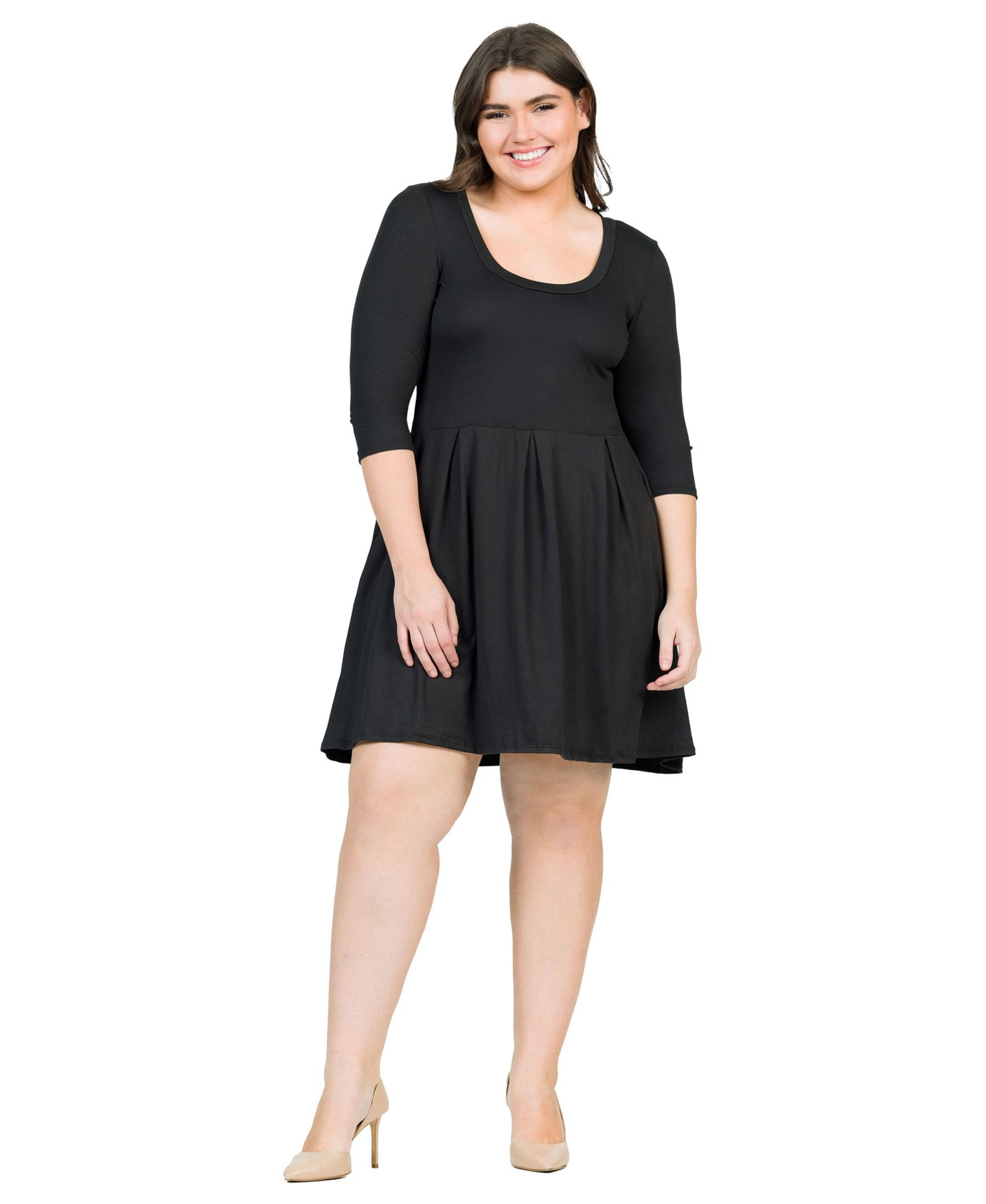 24seven Comfort Apparel Plus Size платье Fit and Flare с рукавами 3/4