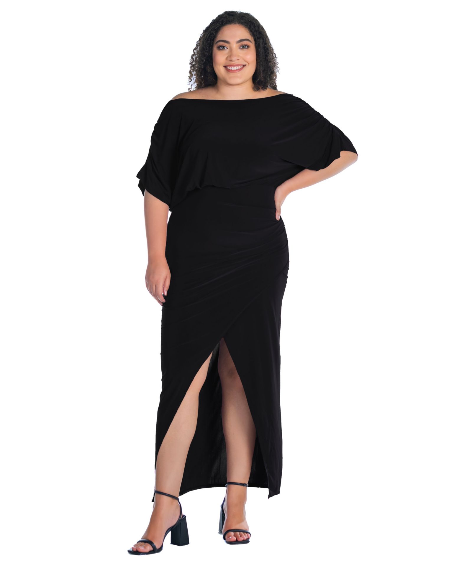 24seven Comfort Apparel Женское платье макси с вырезом лодочкой и рукавами-крыльями Plus Size