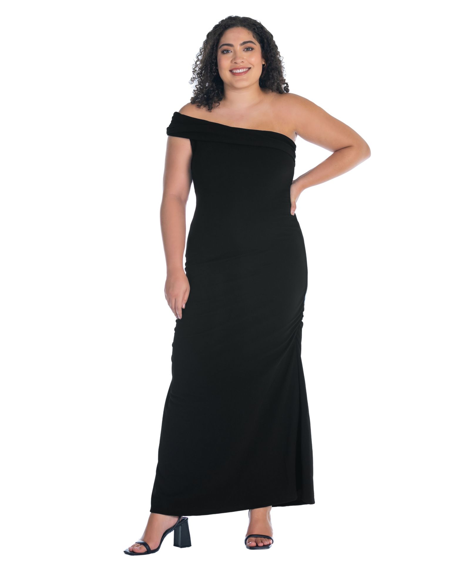 Женское вечернее платье 24seven Comfort Apparel Plus Size One Shoulder Ruched Mermaid Maxi