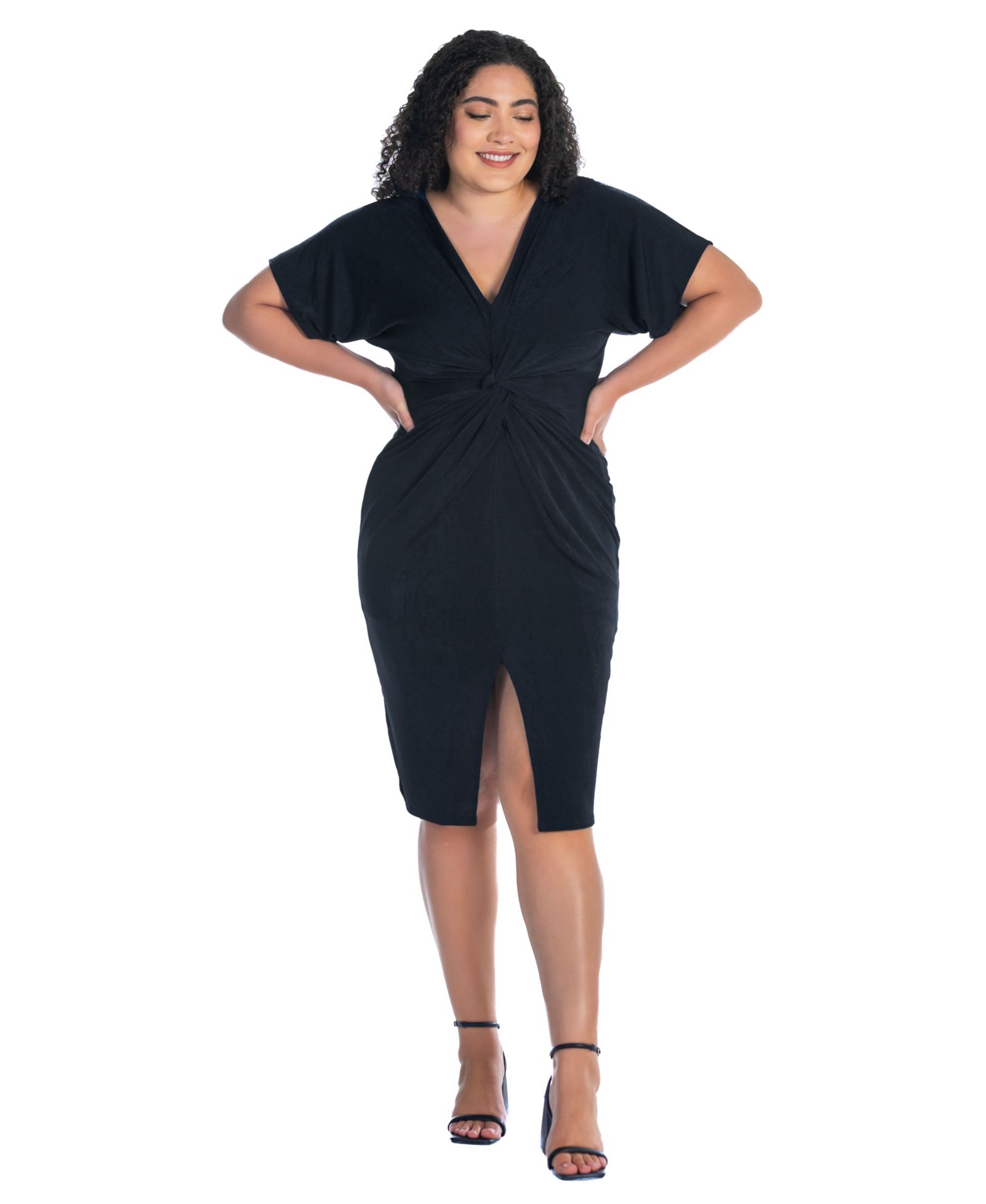 Платье 24seven Comfort Apparel Plus Size с коротким рукавом, V-образным вырезом и разрезом по подолу