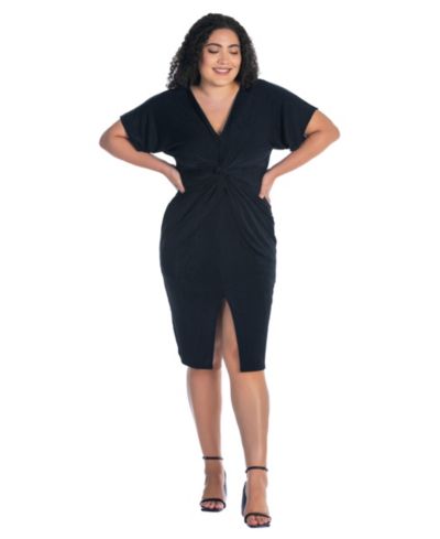 Платье 24seven Comfort Apparel Plus Size с коротким рукавом, V-образным вырезом и разрезом по подолу