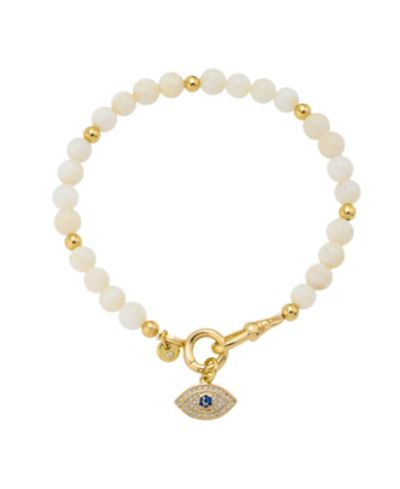 Unwritten Mother of Pearl and Cubic Zirconia Evil Eye Charm Stretch Bracelet