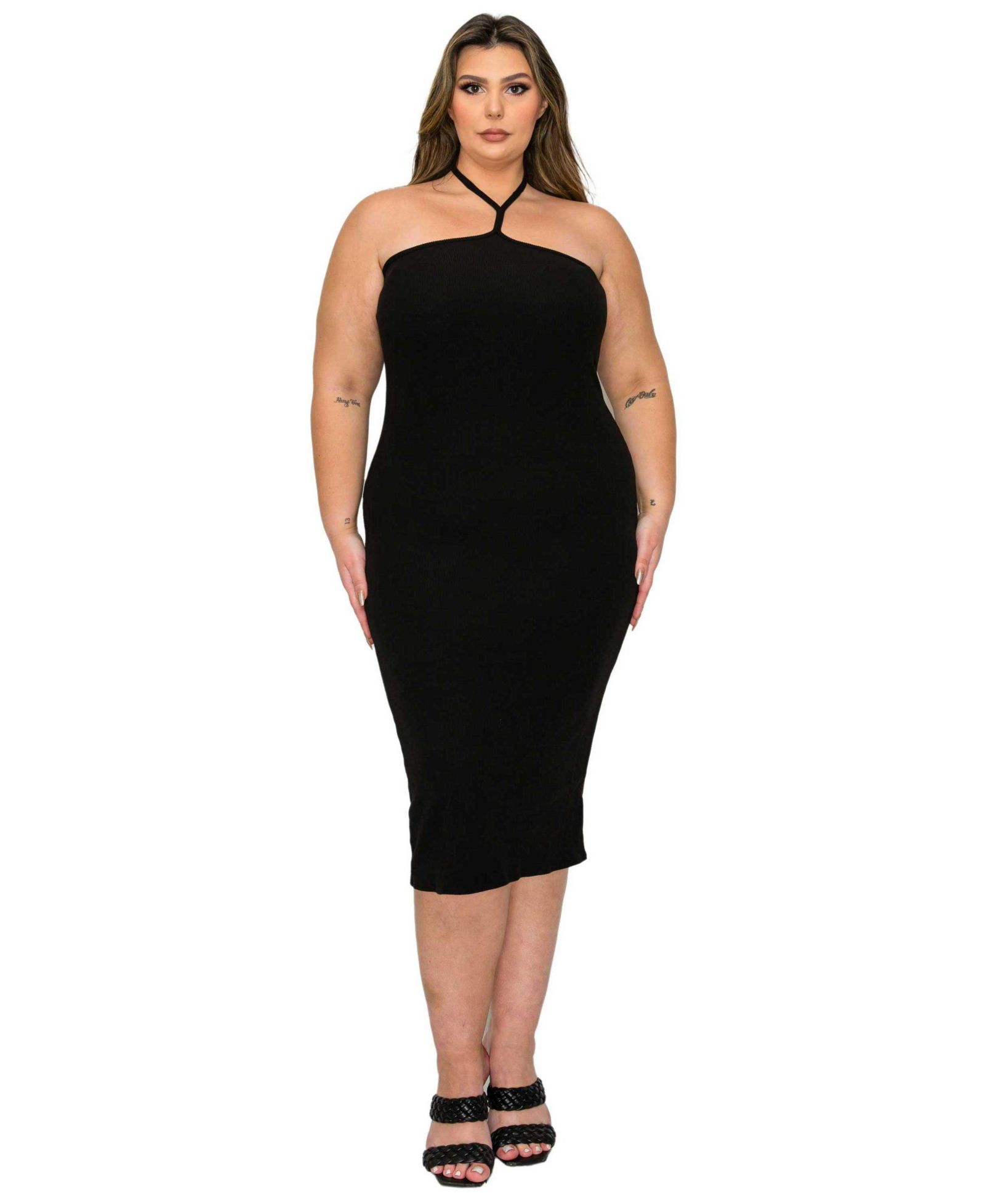 L I V D Plus Size Sienna Tie Neck Rib Dress