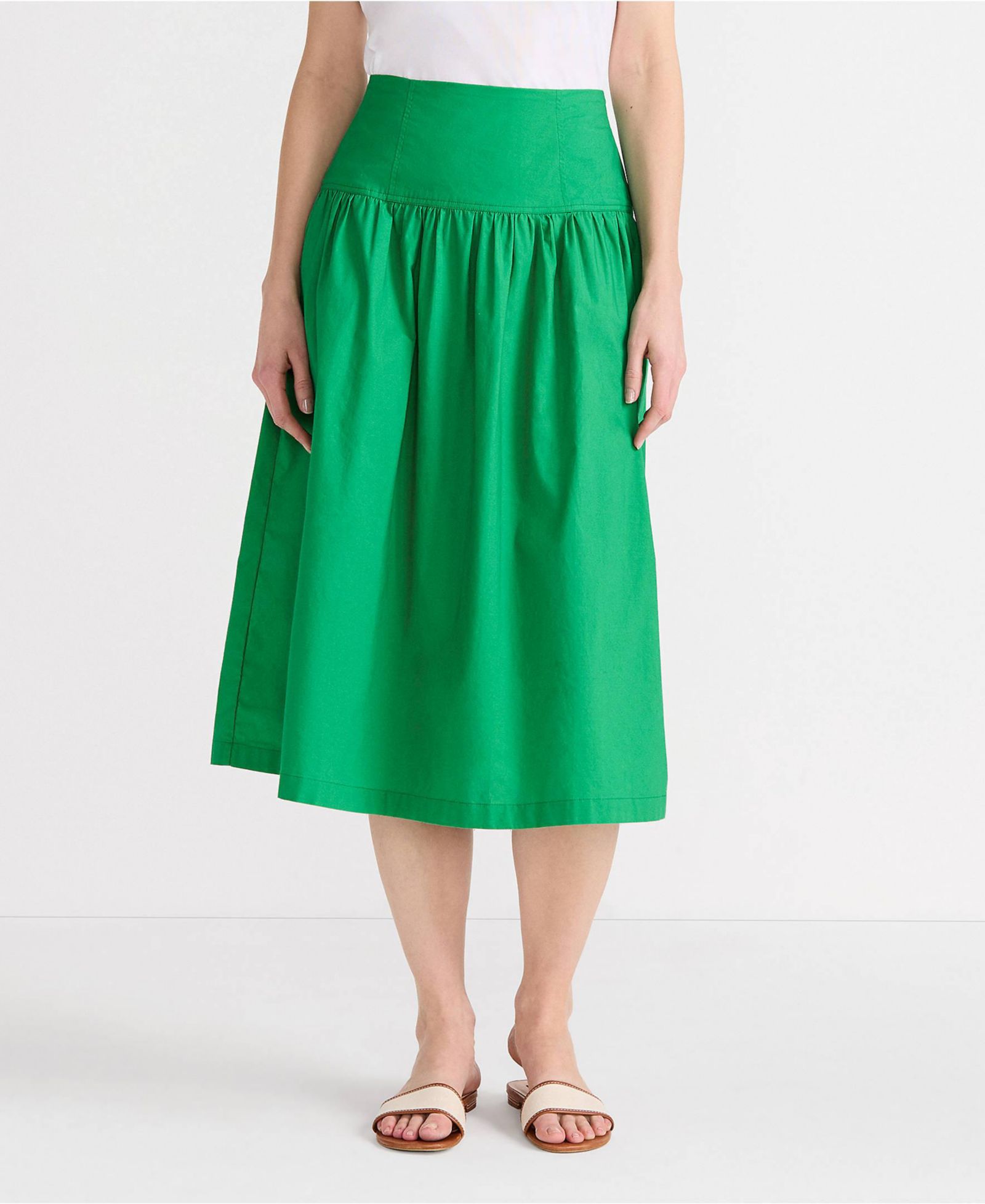 Lands' End Women's Poplin Drop Waist Midi Skirt - Set Bottom