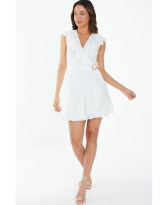 QUIZ Women's Scuba Crepe Frill Detail Wrap Dress