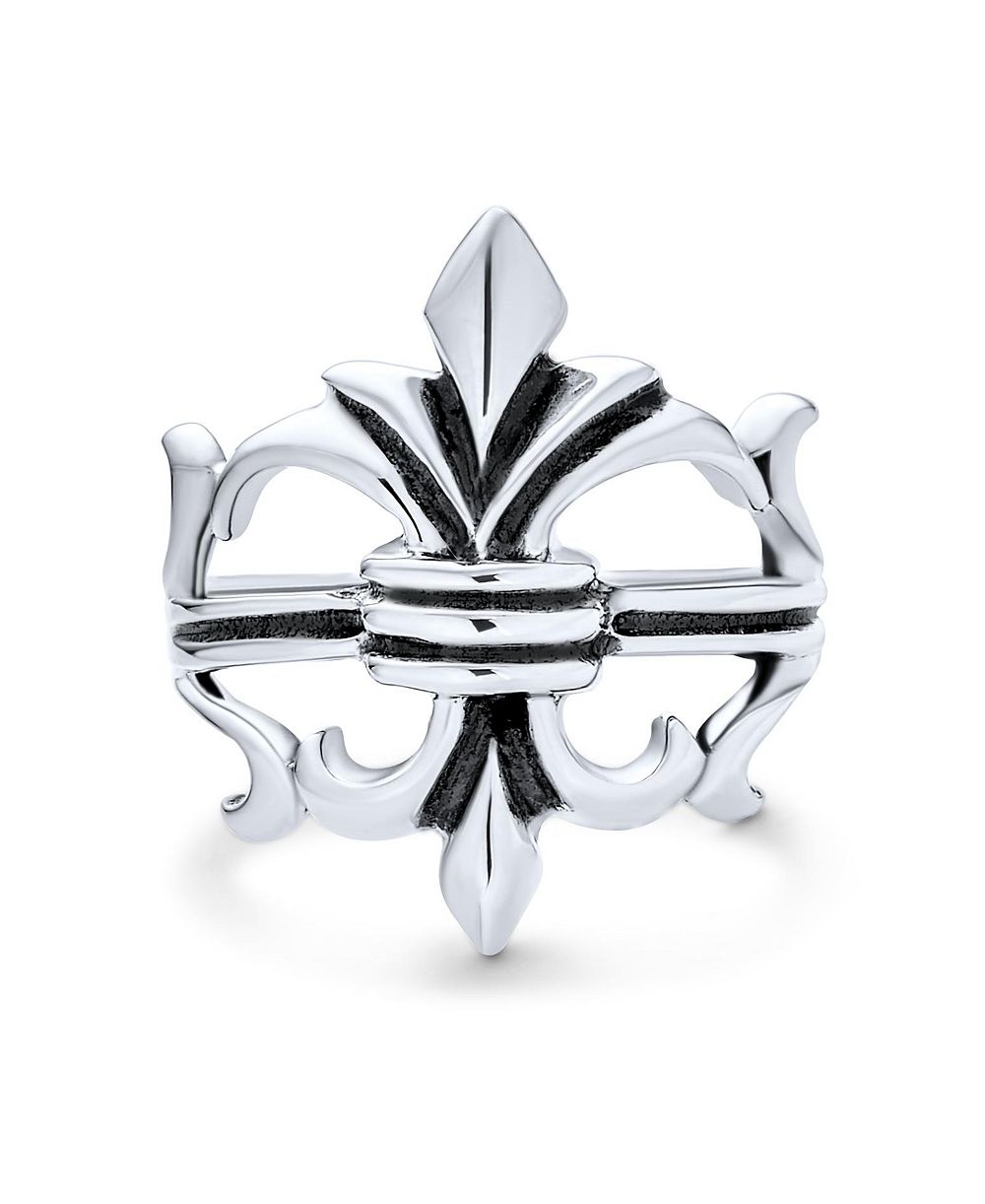 Bling Jewelry Мужское винтажное кольцо в байкерском стиле Fleur De Lis, серебро .925