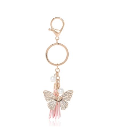 Juicy Couture Butterfly Keychain for Women with Clear Crystals, Cute Key Chain with Tassel and Faux Pearls