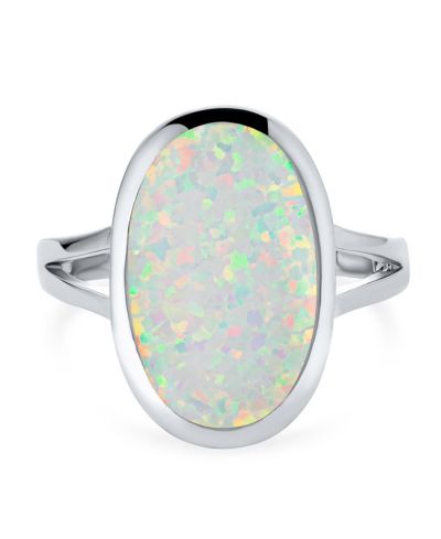 Кольцо Bling Jewelry Boho Iridescent с крупным овальным камнем из созданного опала, покрытие Rhodium