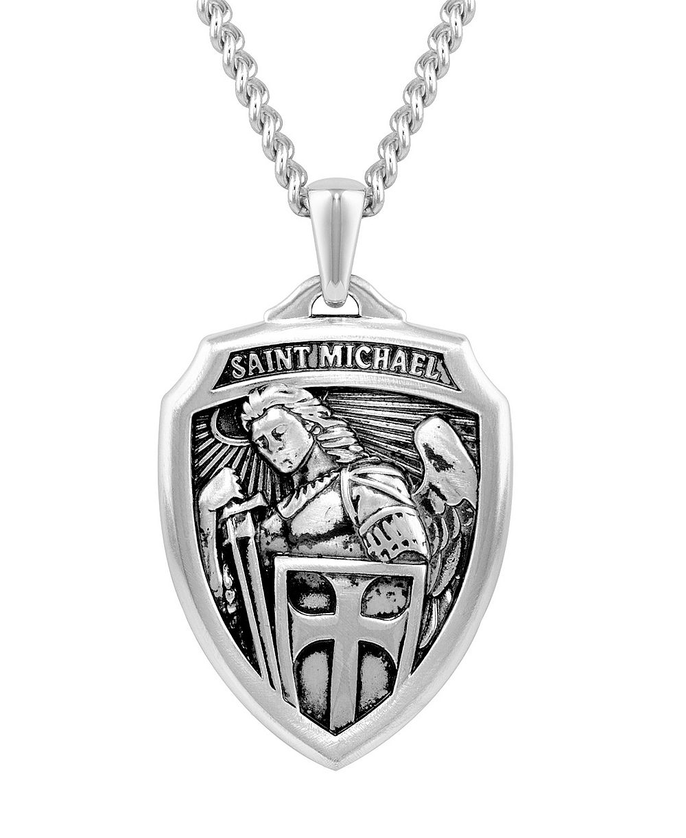 Vincero Men's St. Michael Pendant Sterling Silver, 21" Micro Cuban Chain