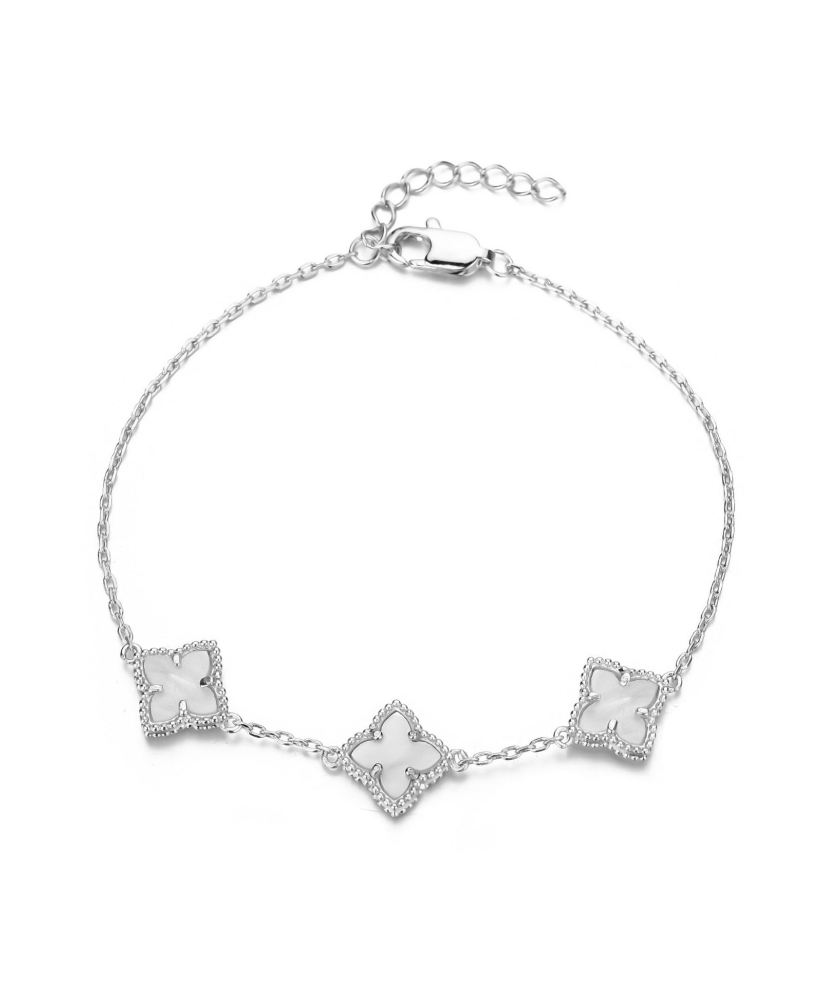 ADORNIA Silver White Mother of Pearl Flower Bracelet