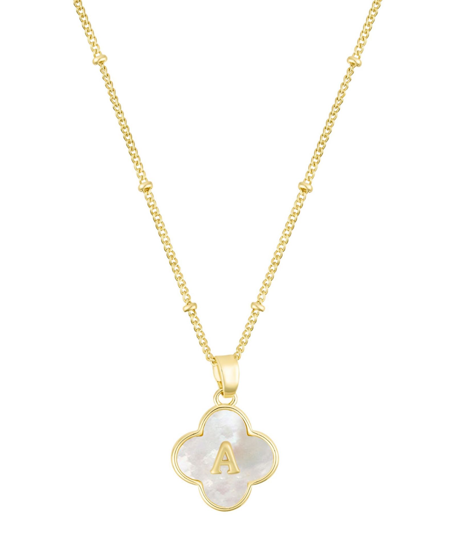 ADORNIA Gold Mother of Pearl Initial Clover Necklace