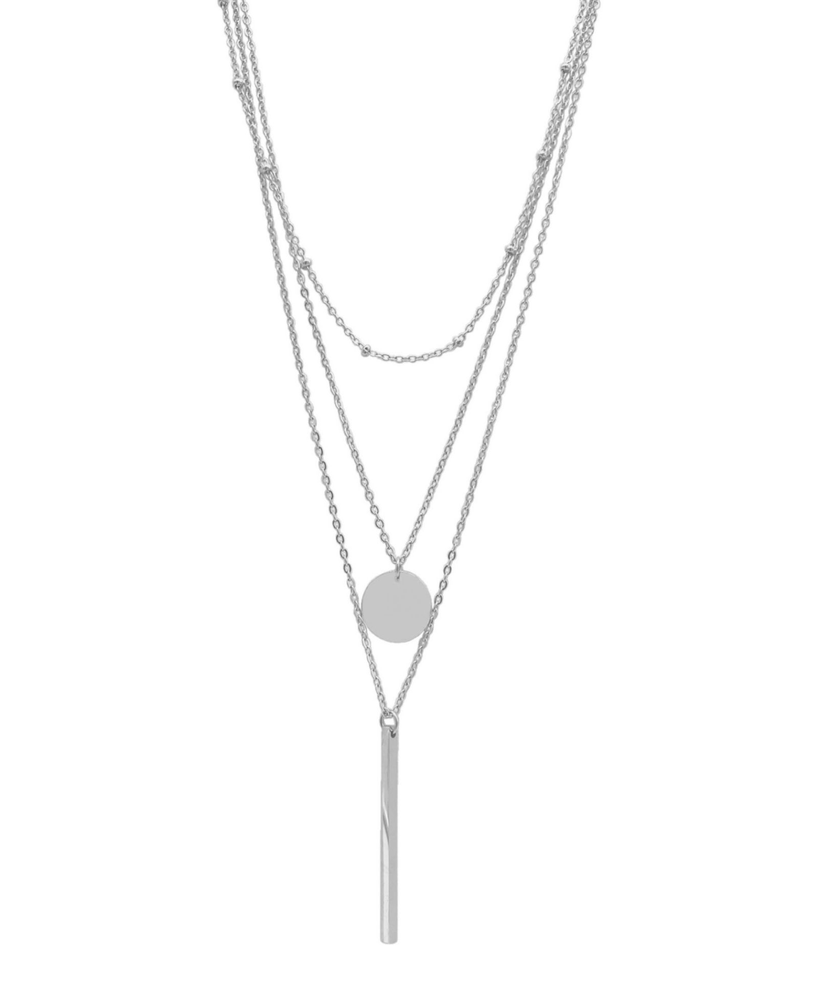 ADORNIA Tarnish Resistant Silver Layered Pendant Necklace Set
