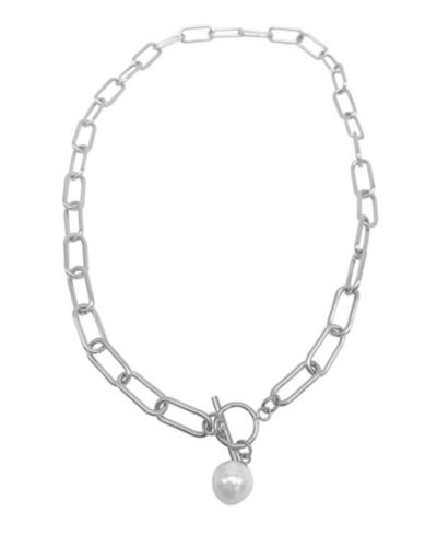ADORNIA ожерелье с жемчугом и звеньями Paper Clip, серебро