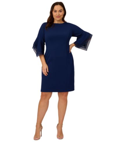 Adrianna Papell Plus Size Tiered-Cuff 3/4-Sleeve Sheath Dress