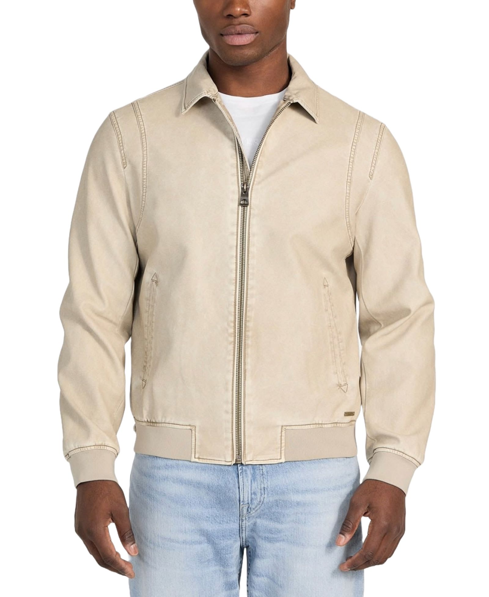 GUESS Men's Aviator Relaxed-Fit Faux-Leather Bomber Jacket
