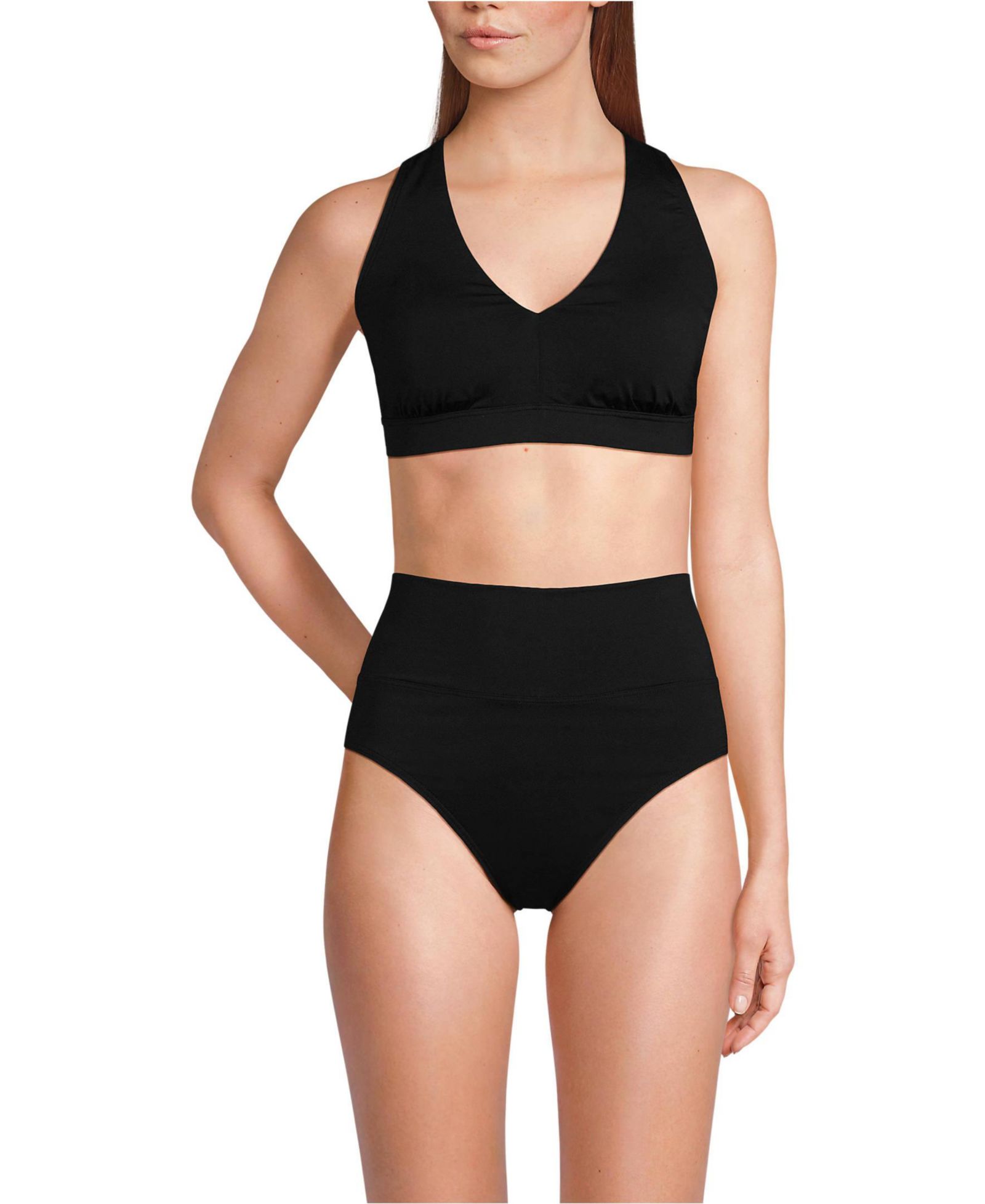 Lands' End Women's V-neck Bikini and High Waisted Bottom Swimsuit Set