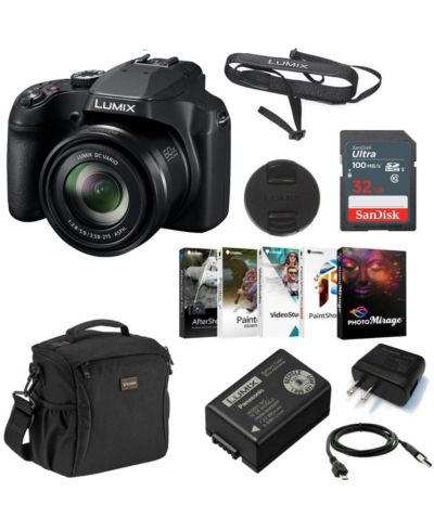 Panasonic Lumix DC-FZ80 4K Digital Camera, 18.1 Megapixel, 60x Zoom 20-1200mm Lens Bundle with Bag, 32GB SD Card, Corel PC Photo Editing