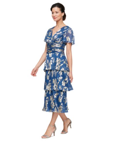 SL Fashions Women's Floral Surplice-Neck Tiered Dress