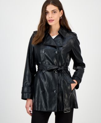 BCBGMAXAZRIA Petite Тренч с поясом из искусственной кожи на двух пуговицах