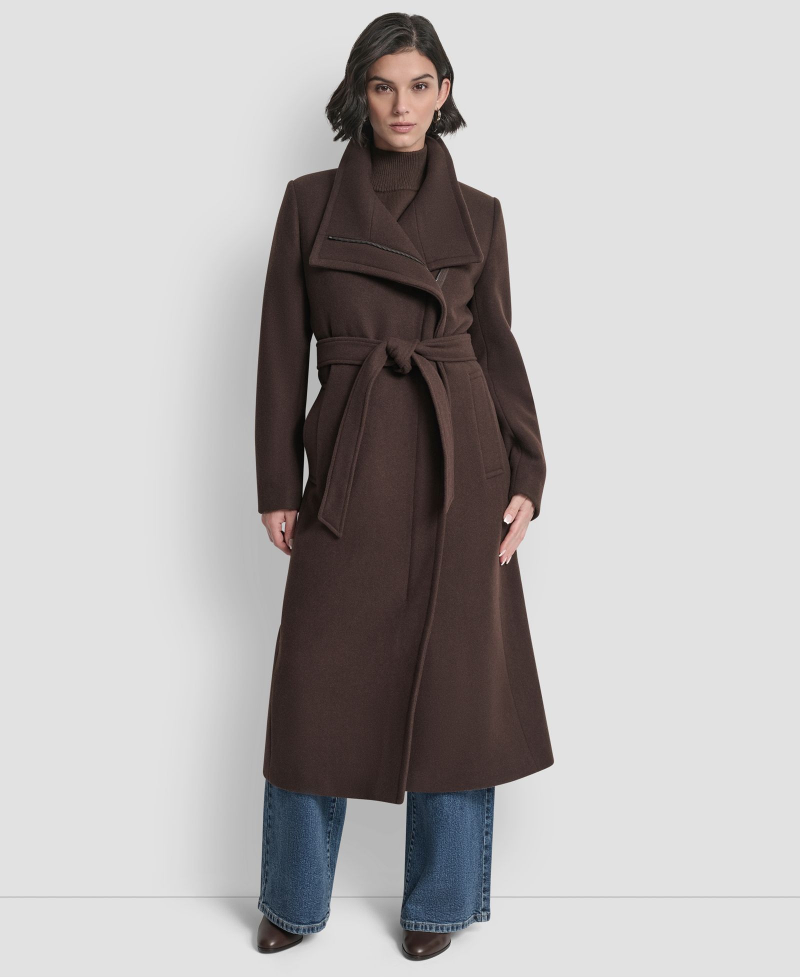 DKNY Women's Wing Collar Asymmetrical Wrap Coat