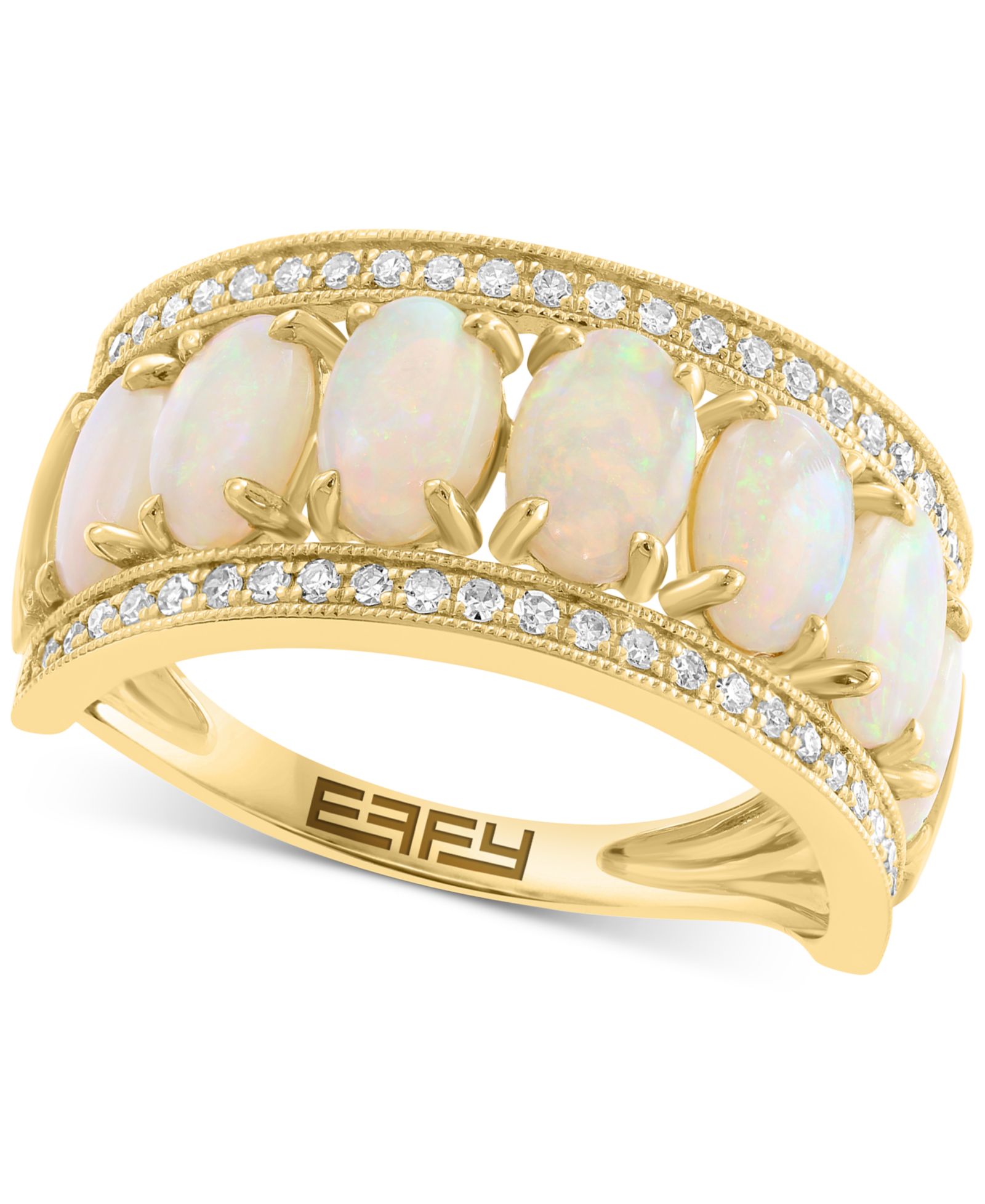 EFFY® Кольцо Oval Channel из 14k Gold с бриллиантами и опалом