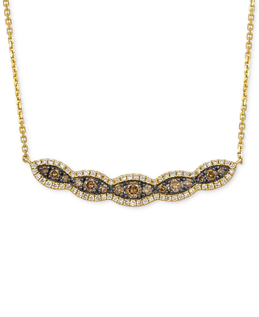 Le Vian® Chocolate Diamond & Nude Diamond Scallop Halo Cluster Curved Bar 19" Pendant Necklace (3/4 ct. t.w.) in 14k Gold