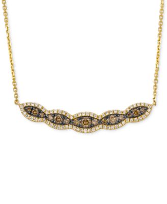 Le Vian® Chocolate Diamond & Nude Diamond Scallop Halo Cluster Curved Bar 19" Pendant Necklace (3/4 ct. t.w.) in 14k Gold