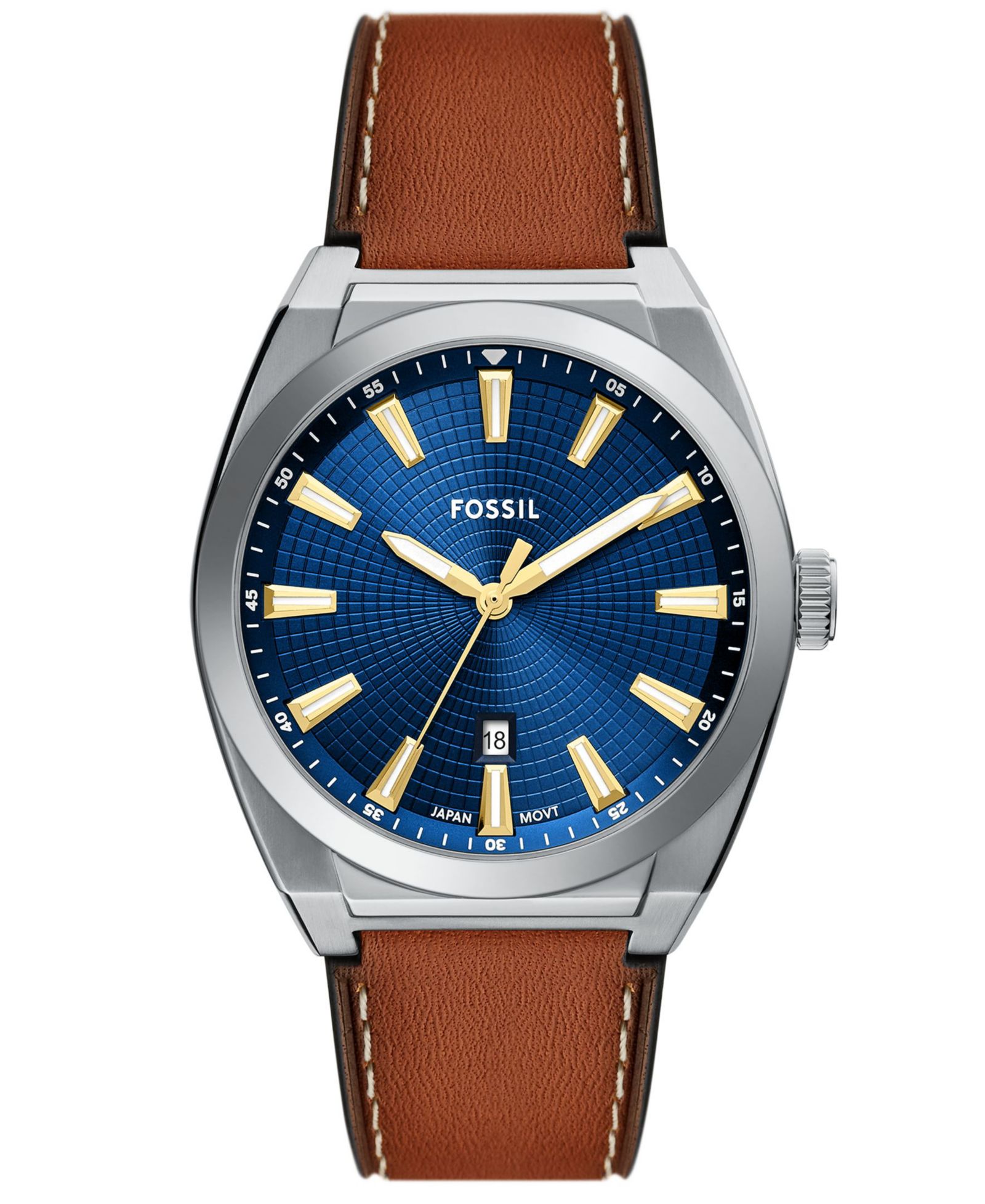Fossil Men's Everett Three-Hand Date Brown Leather Watch, 42mm