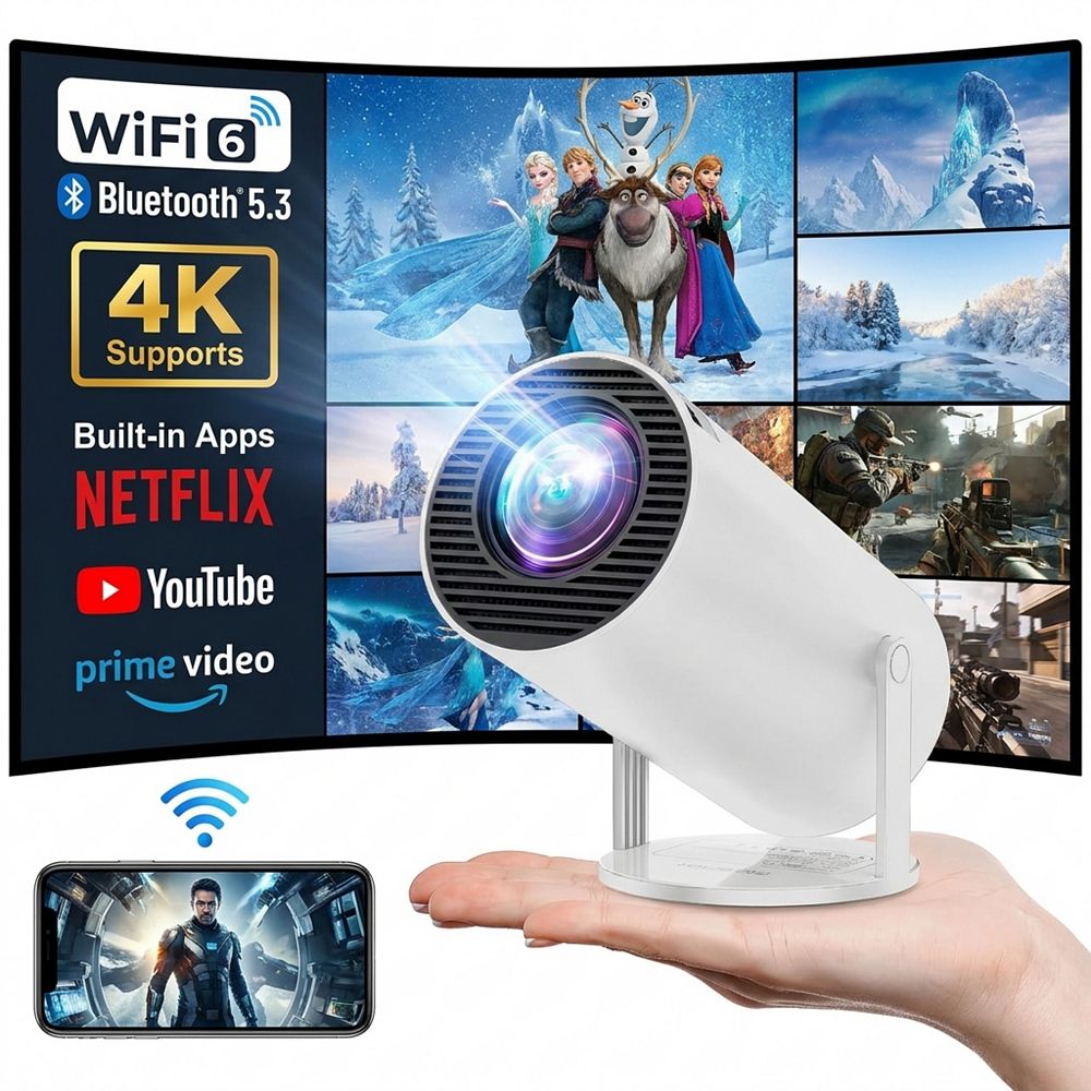 Мини-проектор ELEPHAS 4K с WiFi и Bluetooth, 180degree(s) Rotation & Auto Keystone, Full HD 1080P Supported, Portable HY300 Outdoor Movie Projector