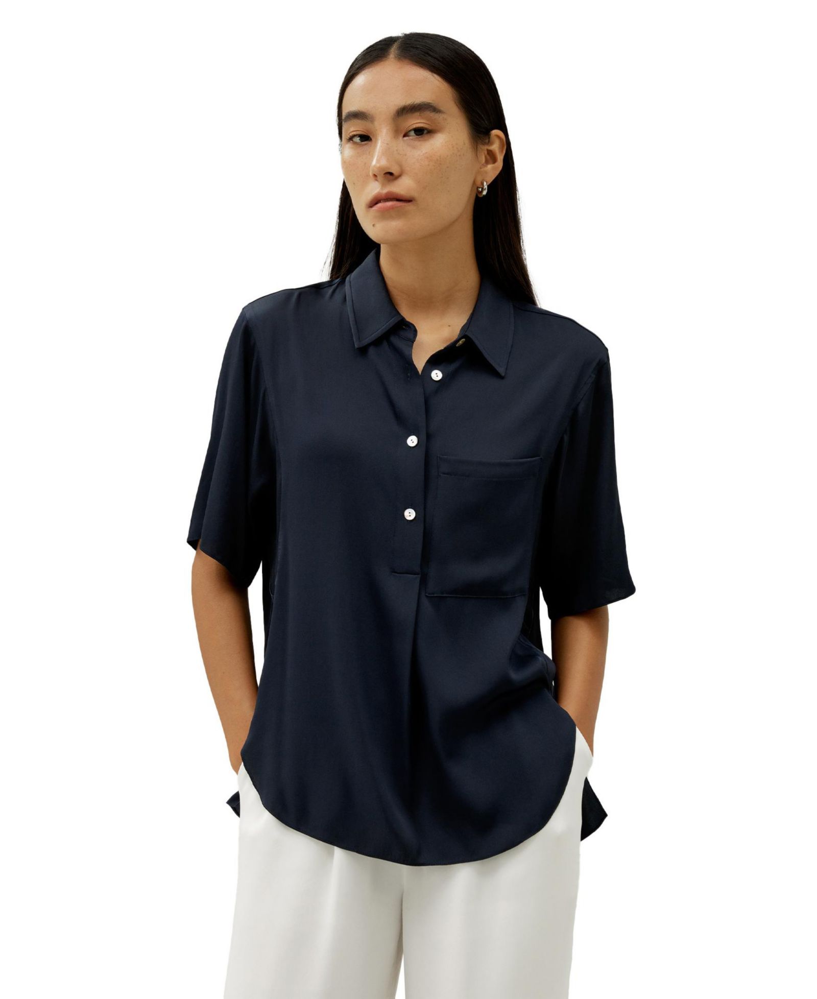 Женская шелковая рубашка LILYSILK Half-Placket Short Sleeve Button Up