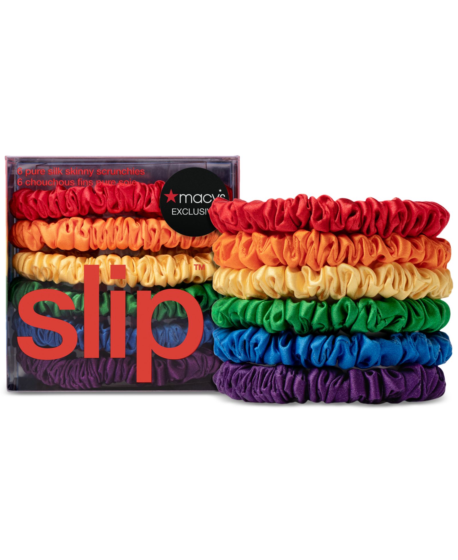 Slip 6-Pc. Rainbow Pure Silk Skinny Scrunchies, Exclusively at Macy's