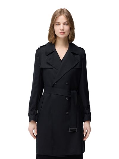 Gobi Cashmere Women's Double Breasted Cashmere Trench Coat Black