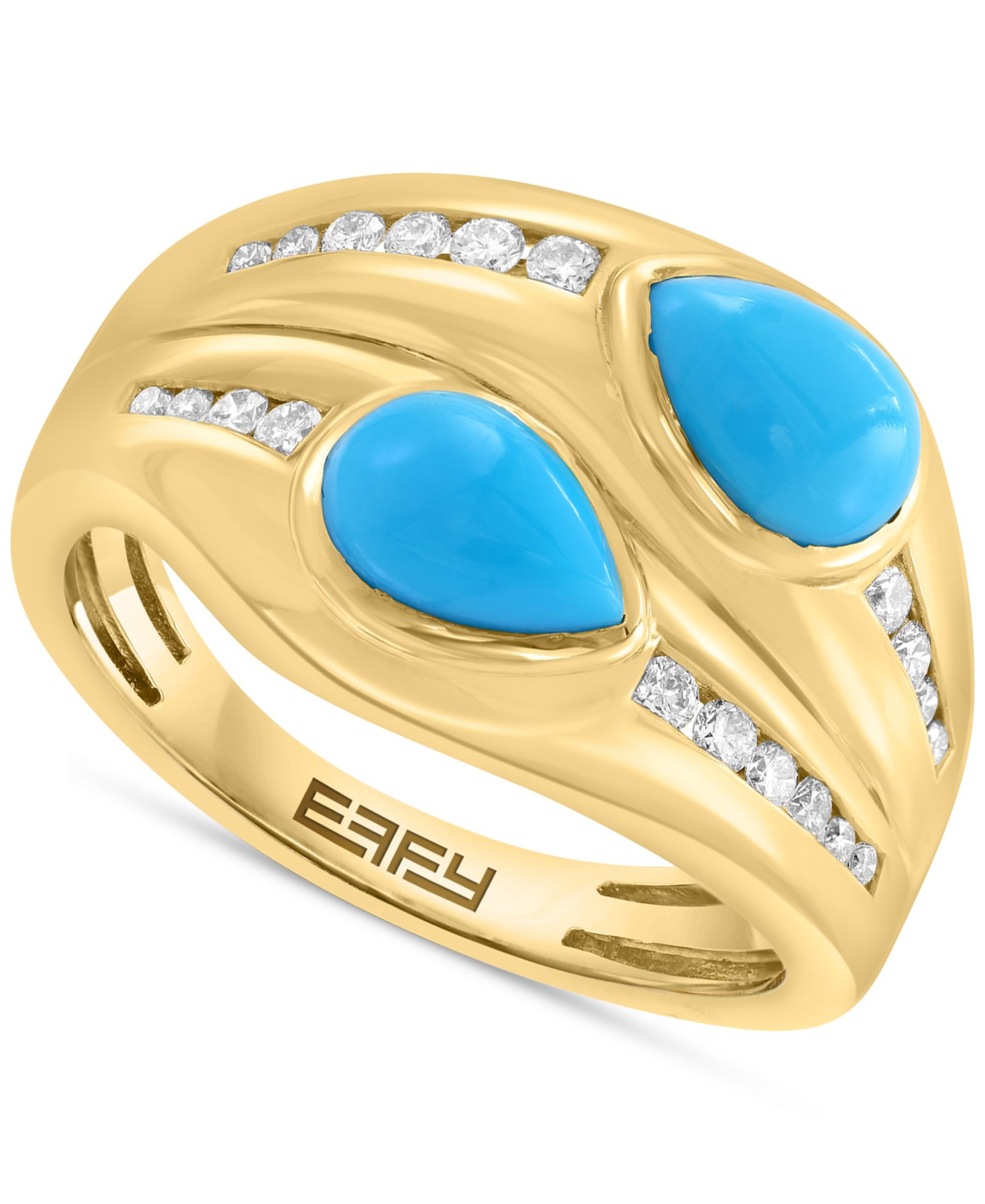 Кольцо EFFY® с бирюзой (5x5mm) и бриллиантами (1/4 ct. t.w.) в желтом золоте 14k