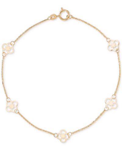 Polished Openwork Clover Station Link Bracelet in 10k Gold
