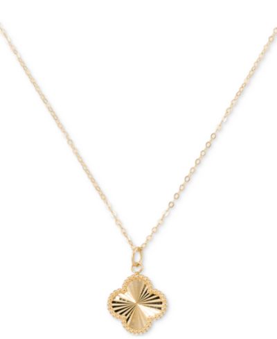 Sunbeam & Polished Reversible Bead Frame Clover 18" Pendant Necklace in 10k Gold