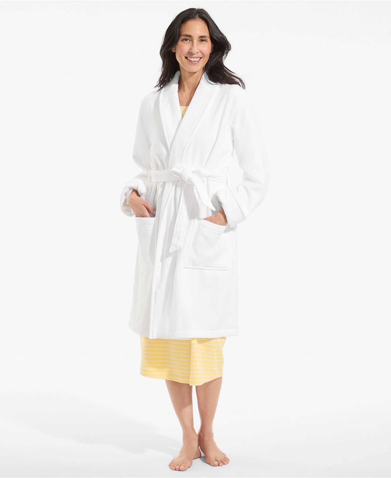 Lands' End Женский хлопковый махровый халат длиной до колена Spa Bath Robe