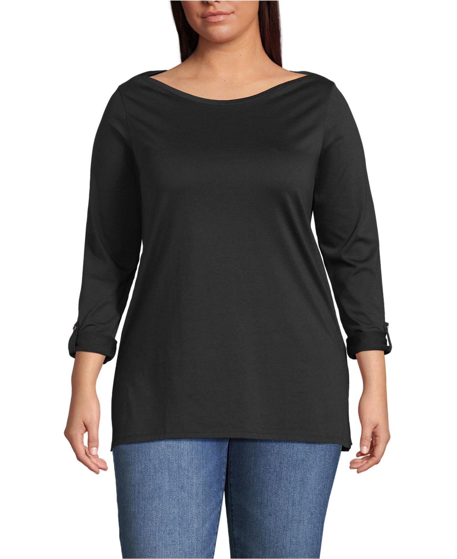 Lands' End Women's Plus Size Supima Cotton Adjustable 3/4 Sleeve Boatneck Tunic
