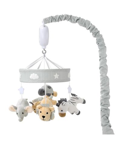 The Peanutshell Safari Musical Baby Mobile Crib with 12 Soothing Lullabies, Grey Safari Celestial