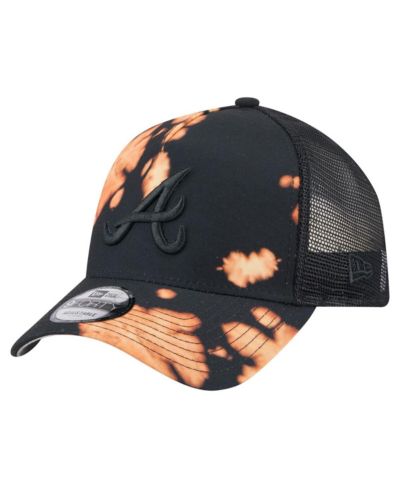 New Era Men's Black Atlanta Braves Bleached A-Frame 9FORTY Adjustable Hat