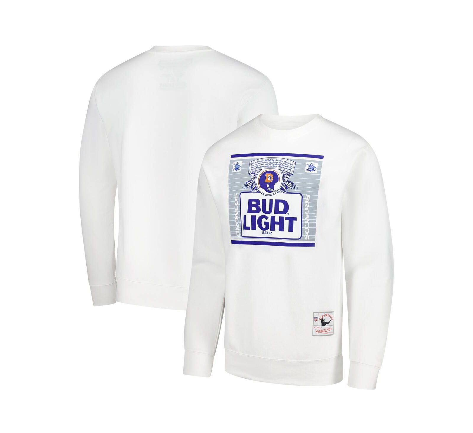 Mitchell & Ness x Bud Light Мужское белое свитшот-пуловер Denver Broncos The Crest