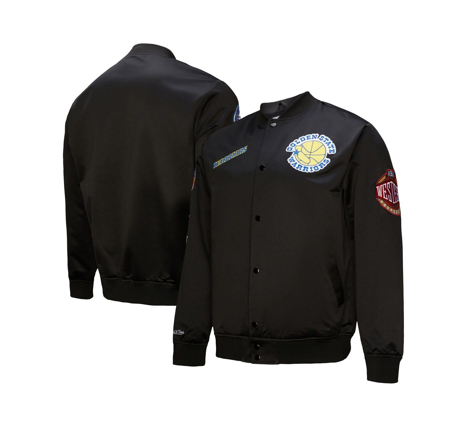 Mitchell & Ness Men's Black Golden State Warriors Blackout Collection Vintage Full-Snap Satin Jacket