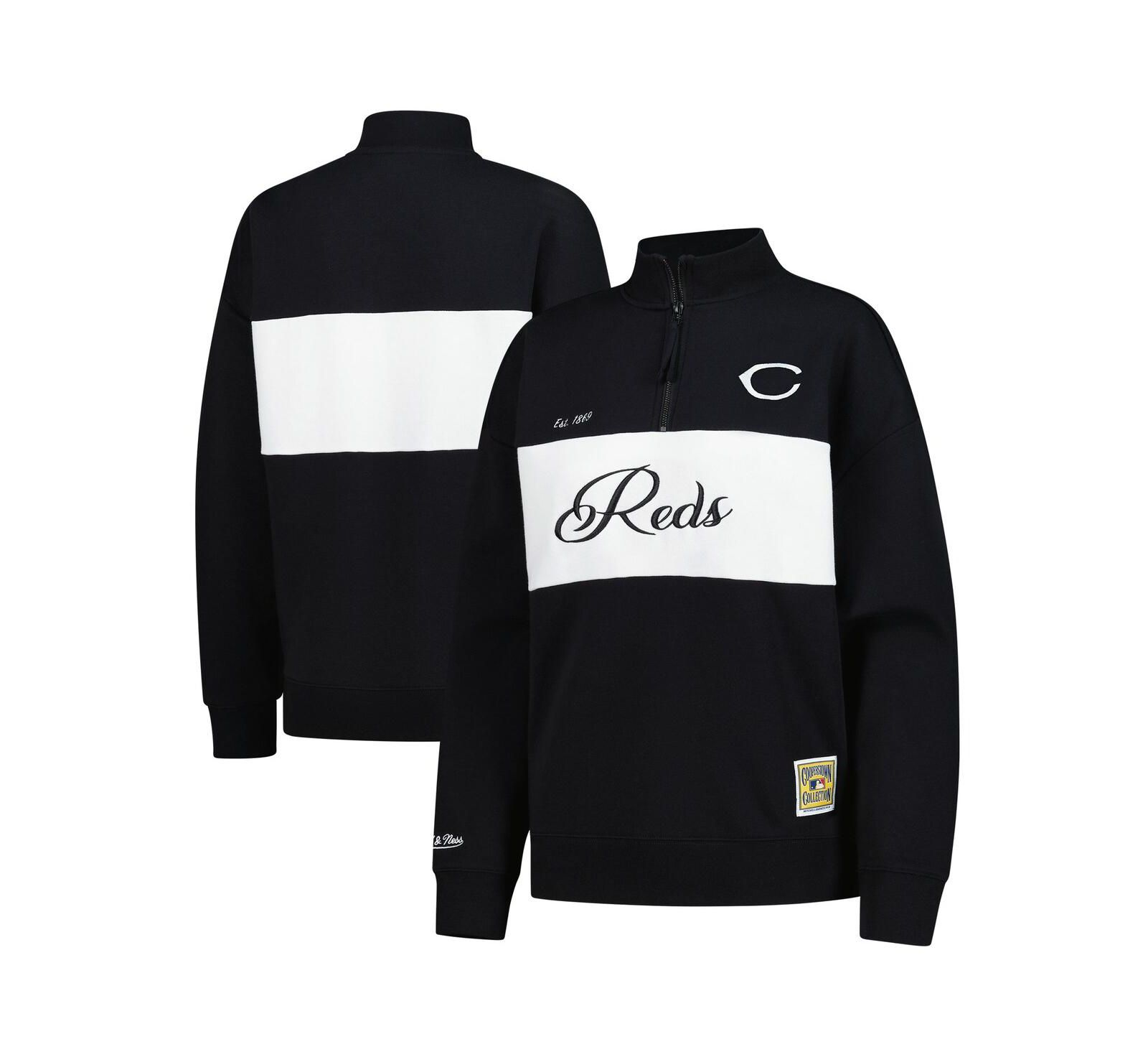Женская толстовка Mitchell & Ness Cincinnati Reds Quarter-Zip Pullover Black