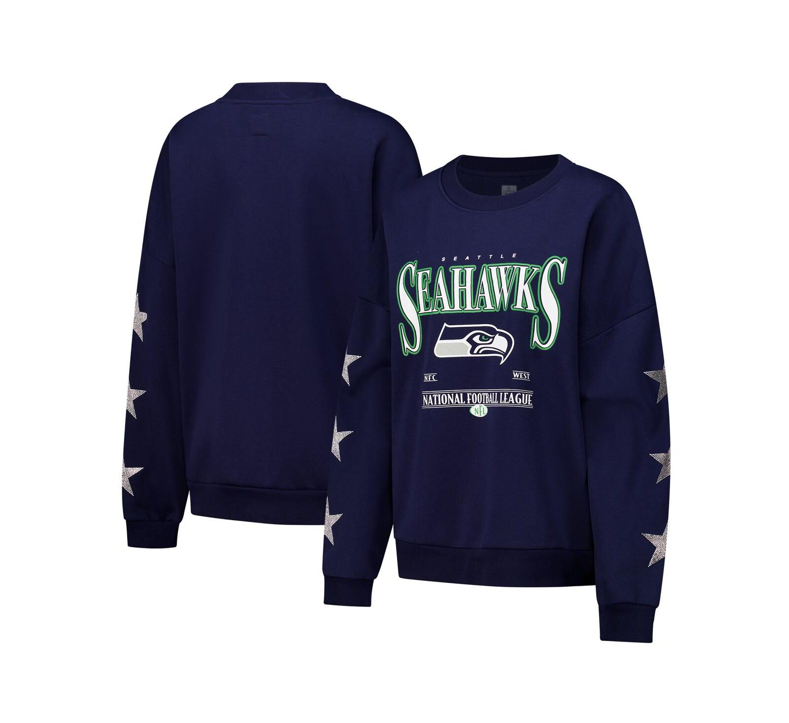 Gameday Couture Women's Navy Seattle Seahawks Rhinestone Star Sleeve Settle the Score Tri-Blend Pullover