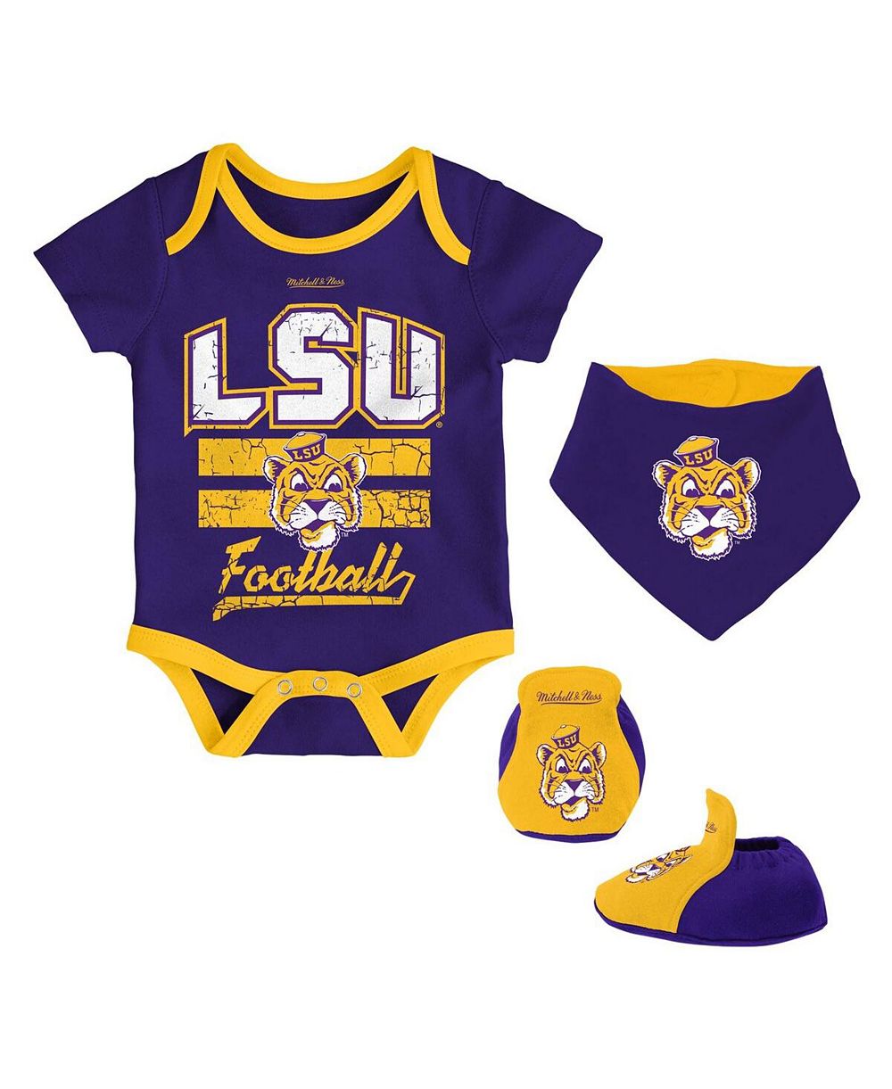 Mitchell & Ness Детский набор: боди, нагрудник и пинетки, комплект из 3 предметов, фиолетовый LSU Tigers