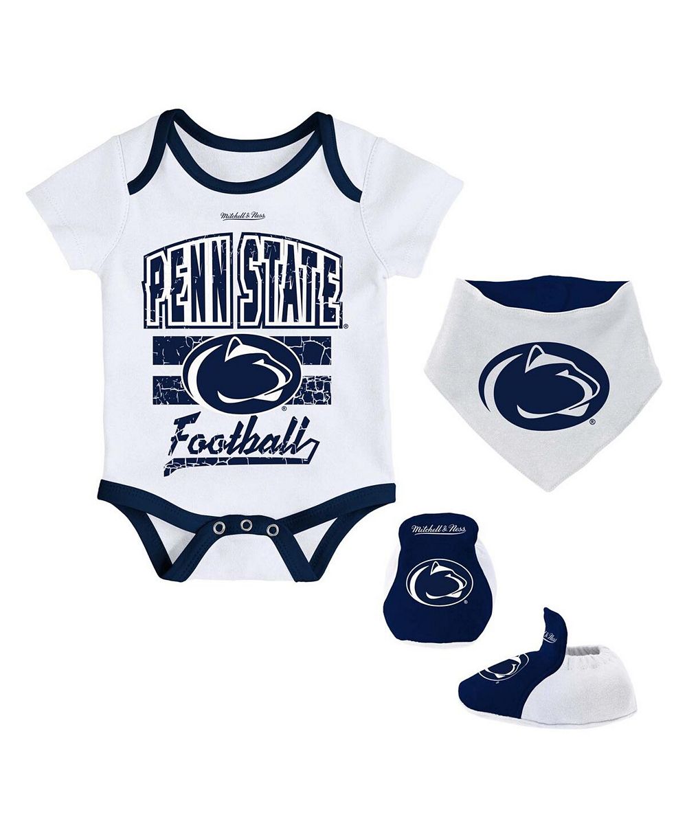 Mitchell & Ness детский комплект: боди, нагрудник и пинетки, набор из 3 шт., белый, Penn State Nittany Lions